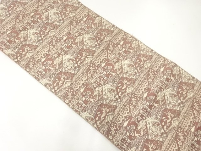 JAPANESE KIMONO / ANTIQUE NAGOYA OBI / SILK / WOVEN HOUSE & FLOWER